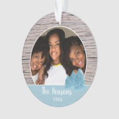 Rustic Wood Blue Christmas Tree Foto Ornament (Vorderseite)