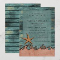 Rustic Wood Blue Coral Starfish Beach Baby Dusche