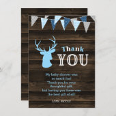Rustic Wood Blue Deer Baby Dusche Dankeskarte (Vorne/Hinten)