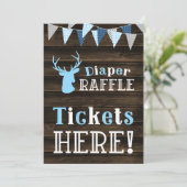 Rustic Wood Blue Deer Diaper Fahrkartensignatur Einladung (Stehend Vorderseite)