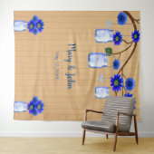 Rustic Wood Blue Floral Mason Jars Foto Hintergrun Wandteppich (Beispiel (Horizontal))