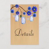 Rustic Wood Blue Floral Mason Jars Hochzeitdetails Begleitkarte (Vorderseite)