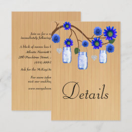 Rustic Wood Blue Floral Mason Jars Hochzeitdetails Begleitkarte