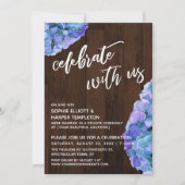 Rustic Wood Blue Hydrangea feiert mit uns Einladung (Vorderseite)