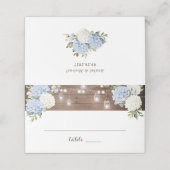 Rustic Wood Blue Hydrangea String Lights Mason Jar Platzkarte (Außenseite Aufgefaltet)