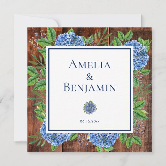 Rustic Wood Blue Hydrangeas Wedding Offizier Dankeskarte (Rückseite)