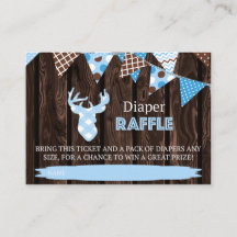 Rustic Wood Blue Kariert Deer Diaper Raffle Ticket