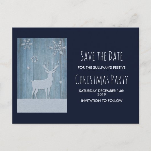 Rustic Wood Blue Rentier Country Weihnachten Postkarte (Vorderseite)