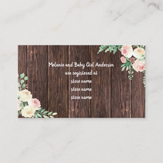Rustic Wood Blush Floral Baby Dusche Registrierung Begleitkarte (Vorderseite)