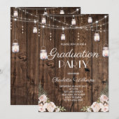 Rustic Wood Blush Floral Graduation Party Einladung (Vorne/Hinten)