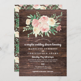 Rustic Wood Blush Floral Paare Polterabend Einladung