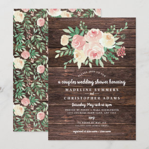 Rustic Wood Blush Floral Paare Polterabend Einladung
