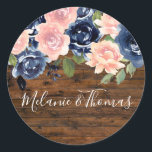Rustic Wood Blush & Navy Hochzeitsveranstaltung Runder Aufkleber<br><div class="desc">Rustikale Holzblush & Navy Wedding Engagement Party Klassischer Rundsticker Siehe Matching Kollektion im Nest & Nest Store</div>