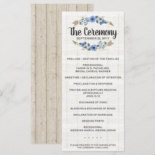 Rustic Wood Boho Arrows & Floral Wedding Program Programm (Vorne/Hinten)