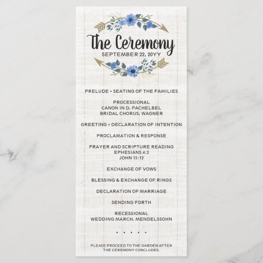 Rustic Wood Boho Arrows & Floral Wedding Program Programm (Vorderseite)