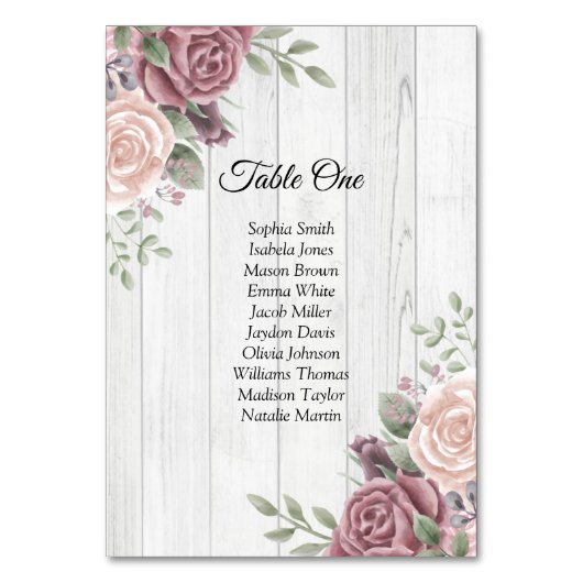 Rustic Wood Boho Dusty Rose Tischnummer (Vorderseite)