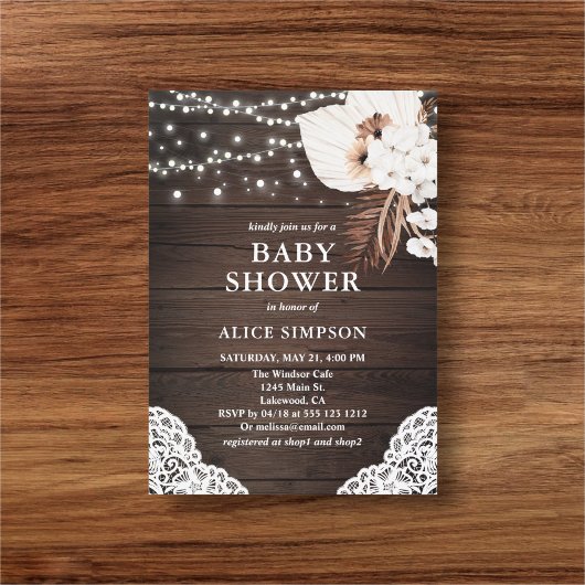 Rustic Wood Boho Floral Baby Dusche Einladung