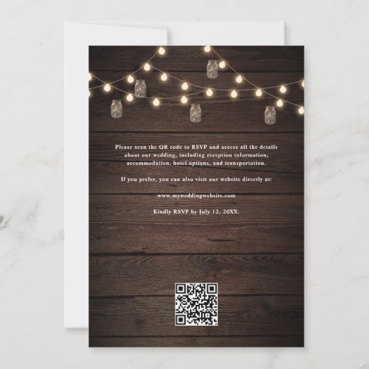 Rustic Wood Boho Floral Fall QR Code Hochzeit Einladung (Rückseite)