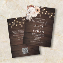 Rustic Wood Boho Floral Fall QR Code Hochzeit