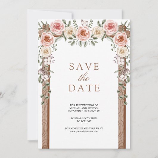 Rustic Wood Boho Floral Foto Canopy Hochzeit Save The Date (Vorderseite)