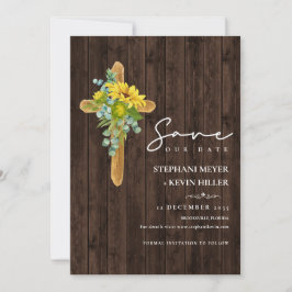 Rustic Wood Boho Sonnenblumen Cross Hochzeit Save The Date