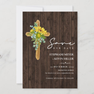 Rustic Wood Boho Sonnenblumen Cross Hochzeit Save The Date