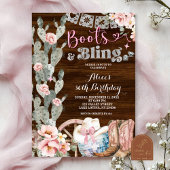 Rustic Wood Boots and Bling Birthday Einladung