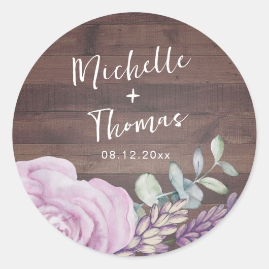 Rustic Wood Botancial Wedding Runder Aufkleber (Vorderseite)
