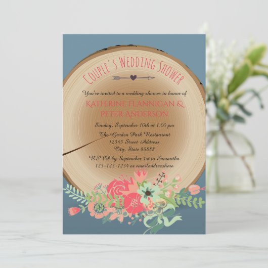 Rustic Wood Bouquet - Polterabend Einladung (Stehend Vorderseite)