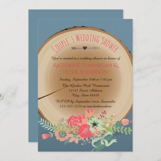 Rustic Wood Bouquet - Polterabend Einladung (Vorne/Hinten)