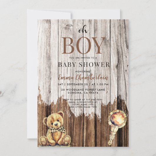 Rustic Wood Boy Kinderdusche Einladung (Vorderseite)