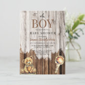 Rustic Wood Boy Kinderdusche Einladung (Stehend Vorderseite)
