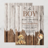 Rustic Wood Boy Kinderdusche Einladung (Vorne/Hinten)