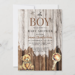 Rustic Wood Boy Kinderdusche Einladung