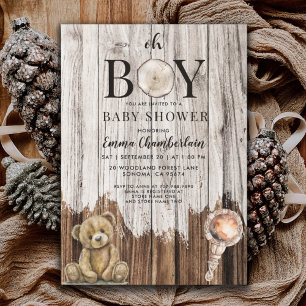 Rustic Wood Boy Kinderdusche Einladung