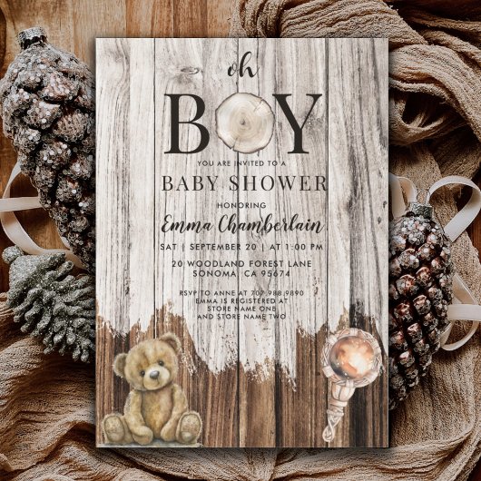 Rustic Wood Boy Kinderdusche Einladung