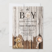 Rustic Wood Boy Kinderdusche Einladung (Vorderseite)