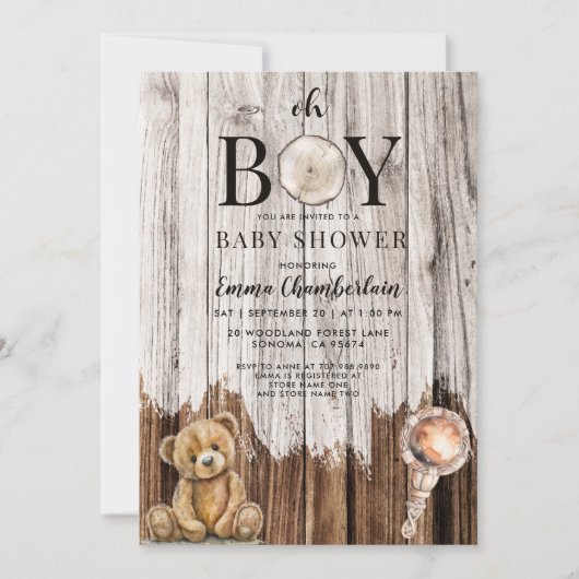 Rustic Wood Boy Kinderdusche Einladung (Vorderseite)