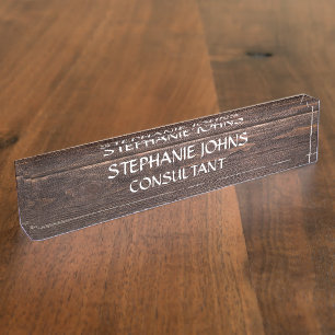 Rustic Wood Brown Monogram Name Classy Elegant Namensplakette