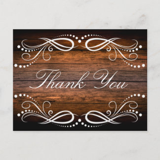Rustic Wood Brown White Floral Vintag Danke Postkarte