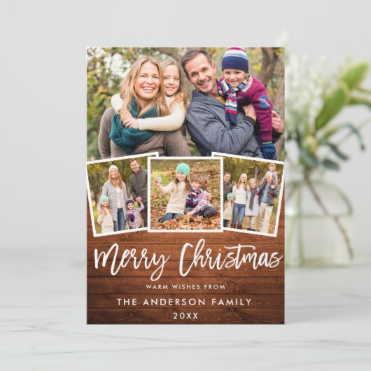 Rustic Wood Brush Script 4 Foto Weihnachten (Stehend Vorderseite)