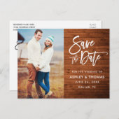 Rustic Wood Brush Script-Foto Save the Date Postkarte (Vorne/Hinten)
