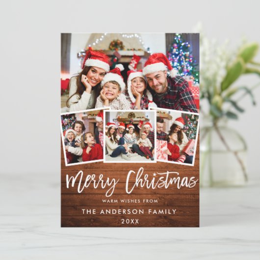 Rustic Wood Brush Script Star 4 Foto Weihnachten (Stehend Vorderseite)