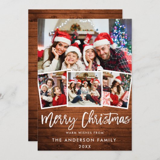 Rustic Wood Brush Script Star 4 Foto Weihnachten (Vorne/Hinten)