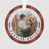 Rustic Wood Buffalo Karo Paare Erste Weihnachten Ornament (Vorderseite)