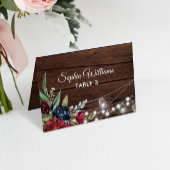 Rustic Wood Burgund Blumenkarten Tischnummer