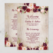 Rustic Wood Burgund Blumenzeremonie Programm (Vorne/Hinten)