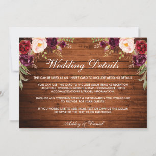 Rustic Wood Burgund Blumenzettel Save The Date