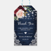 Rustic Wood Burgundy Blue Floral Wedding Vielen Da Geschenkanhänger (Vorderseite)