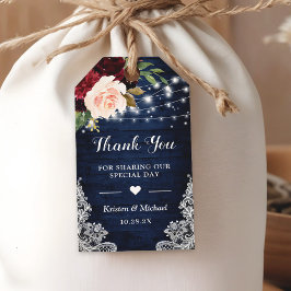 Rustic Wood Burgundy Blue Floral Wedding Vielen Da Geschenkanhänger